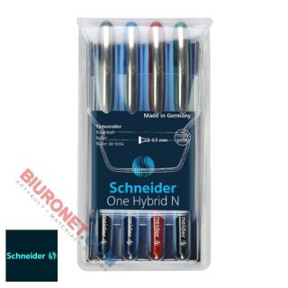 Schneider One Hybrid N 0,5mm, pióro kulkowe z końcówką igłową 4 kolory w etui