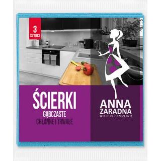 Ścierki gąbczaste Anna Zaradna 15,6 x 15,6 cm, mix kolorów 3 sztuki