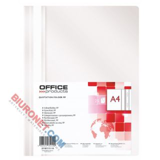 Skoroszyt Office Products A4, plastikowy 100/170 mikronów, miękki, opakowanie 25 sztuk biały