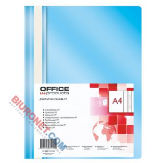 Skoroszyt Office Products A4, plastikowy 100/170 mikronów, miękki, opakowanie 25 sztuk niebieski jasny