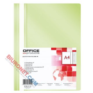 Skoroszyt Office Products A4, plastikowy 100/170 mikronów, miękki, opakowanie 25 sztuk zielony jasny