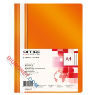 Skoroszyt Office Products A4, plastikowy 100/170 mikronów, miękki, opakowanie 25 sztuk pomarańczowy