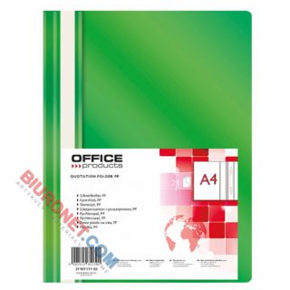Skoroszyt Office Products A4, plastikowy 100/170 mikronów, miękki, opakowanie 25 sztuk zielony