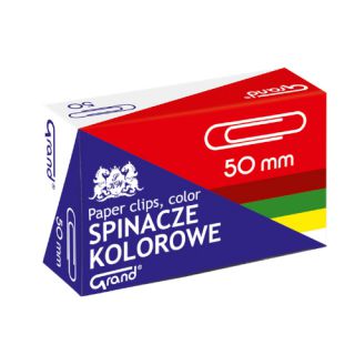 Spinacze kolorowe 50mm Grand, okrągłe powlekane, w kartoniku 50 sztuk