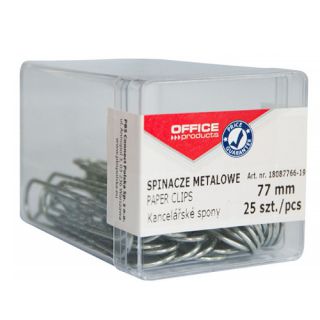 Spinacze metalowe 77mm Office Products, okrągłe, w pudełku palstikowym 25 sztuk