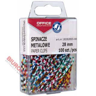 Spinacze zebra okrągłe 28mm Office Products, powlekane, w plastikowym pudełku 100 sztuk