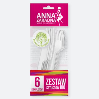 Sztućce PLA Anna Zaradna, zestaw widelce i noże, biodegradowalne 6 kompletów
