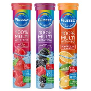 Tabletki musujące Plusssz 100% Multiwitamina 20 tabletek, miks smaków 80 g
