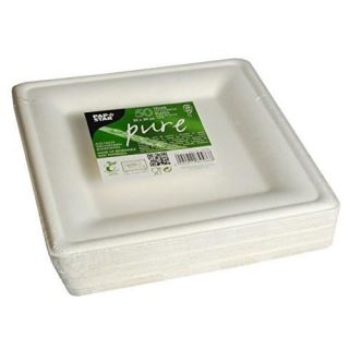 Talerze z trzciny cukrowej PapStar Pure, kwadratowe 20 x 20 cm, białe, biodegradowalne 50 sztuk