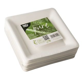 Talerze z trzciny cukrowej PapStar Pure, kwadratowe 26 x 26 cm, białe, biodegradowalne 50 sztuk