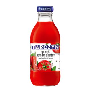 Tarczyn Pomidor Pikantny 300ml, warzywny sok 100% z dodatkiem soli morskiej i przypraw, w szklanej butelce 15 sztuk