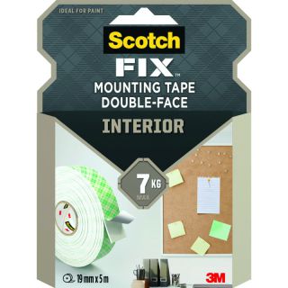 Taśma montażowa Scotch FIX Mounting Tape Interior 7kg, dwustronna, do zastosowań wewnątrz, biała 19 mm x 5 m