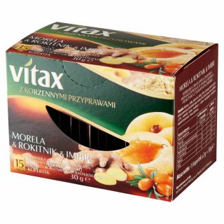 Vitax z Przyprawami Korzennymi, herbata owocowa, 15 torebek w kopertach morela imbir i rokitnica