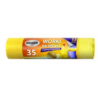 Worki do segregacji odpadów Grosik 35L x 15 sztuk, ściągane taśmą żółte