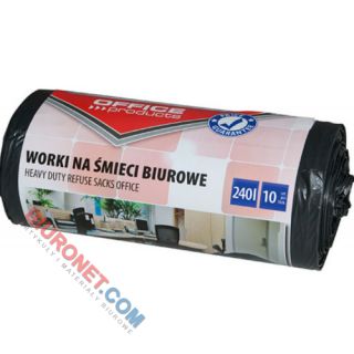 Worki na odpady biurowe Office Products Mocne LDPE, czarne 240L x 10 sztuk