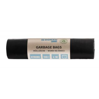 Worki na odpady Donau Eco, folia LDPE z recyklingu, bez wiązania, czarne 120L x 10 sztuk