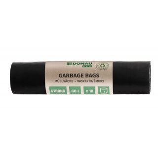 Worki na odpady Donau Eco, folia LDPE z recyklingu, bez wiązania, czarne 60L x 10 sztuk