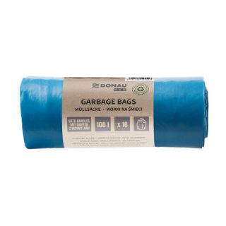 Worki na odpady Donau Eco, wiązane z uchwytami Knoties, niebieskie 100L x 10 sztuk