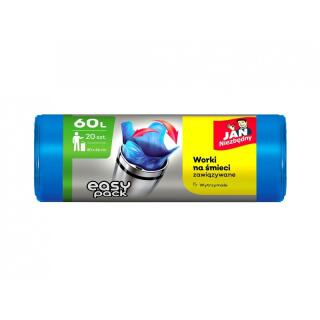 Worki na odpady Jan Niezbędny Easy Pack, wiązane z uszami, niebieskie 60L x 20 sztuk