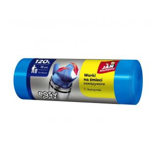 Worki na odpady Jan Niezbędny Easy Pack, wiązane z uszami, niebieskie 120L x 15 sztuk