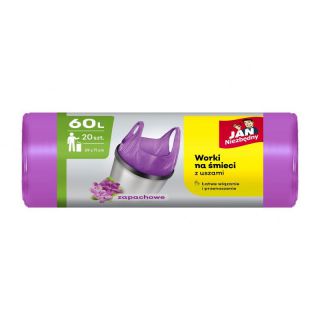 Worki na odpady Jan Niezbędny HDPE o zapachu kwiatowym, z uszami, fioletowe
 60L x 20 sztuk