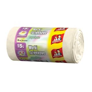 Worki na odpady Jan Niezbędny, łazienkowe, wiązane, białe 15L x 26  sztuk