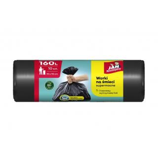 Worki na odpady Jan Niezbędny LDPE, mocne 3-warstwowe, bez wiązania, czarne 160L x 10 sztuk