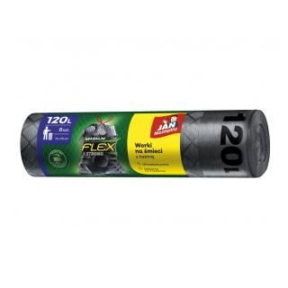 Worki na odpady Jan Niezbędny Magnum Flex&Strong, ściągne taśmą, elastyczne, czarne 120L x 8 sztuk