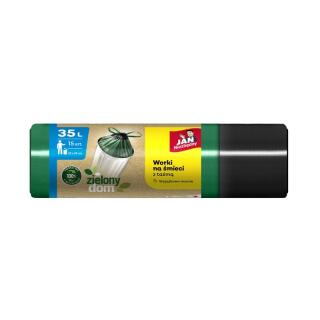 Worki na odpady Jan Niezbędny Zielony Dom, ściągne taśmą, czarno - zielone 35L x 15 sztuk