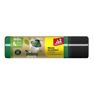 Worki na odpady Jan Niezbędny Zielony Dom, ściągne taśmą, czarno - zielone 60L x 10 sztuk