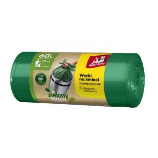 Worki na odpady Jan Niezbędny Zielony Dom, wiązane z uszami, zielone 60L x 18 sztuk