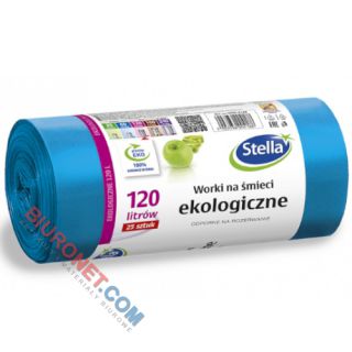 Worki na odpady Stella LDPE Ekologiczne, odporne na rozerwanie, niebieskie 120L x 25 sztuk