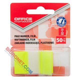 Zakładki indeksujące Office Products 25 x 43 mm, foliowe paski, 50 sztuk w dyspenserze żółte