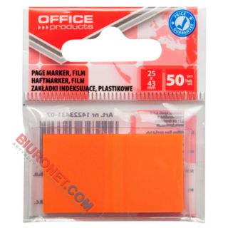 Zakładki indeksujące Office Products 25 x 43 mm, foliowe paski, 50 sztuk w zawieszce pomarańczowe