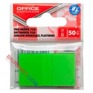 Zakładki indeksujące Office Products 25 x 43 mm, foliowe paski, 50 sztuk w zawieszce zielony