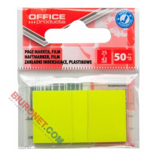 Zakładki indeksujące Office Products 25 x 43 mm, foliowe paski, 50 sztuk w zawieszce żółty