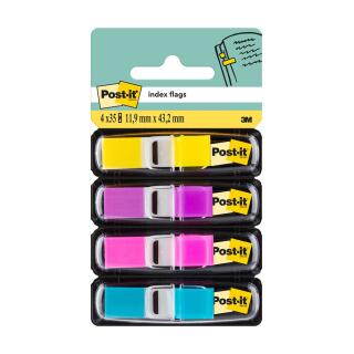 Zakładki indeksujące Post-it 12 x 43 mm, foliowe paski w podajniku, 4 x 35 sztuk 4 kolory neonowe