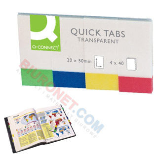 Zakładki indeksujące Q-Connect 19 x 43 mm, neonowe foliowe paski, 4 x 50 sztuk 4 kolory
