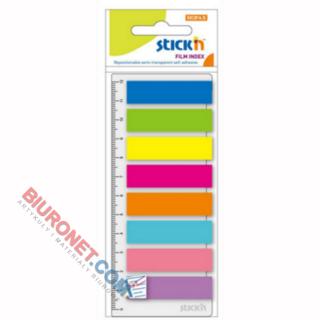 Zakładki indeksujące Stick'n 12x45 mm, foliowe paski 8 kolorów x 25 sztuk + linijka