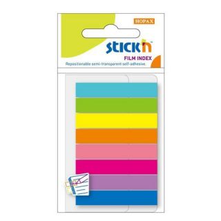 Zakładki indeksujące Stick'n 8x45 mm, foliowe paski 8 kolorów x 20 sztuk
