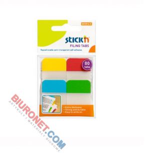 Zakładki indeksujące Stick'n, przezroczyste foliowe paski, 38x25 mm 4 kolory x 20 sztuk