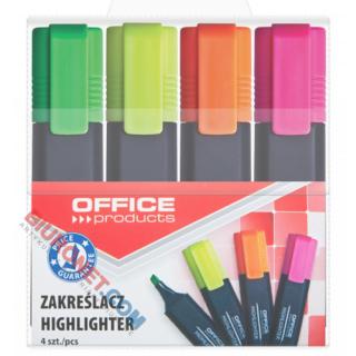 Zakreślacz fluorescencyjny Office Products, szerokość linii 1-5mm, zestaw w etui 4 kolory