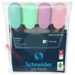 Zakreślacze Schneider JOB, zestaw kolorów pastelowych, w etui 4 kolory