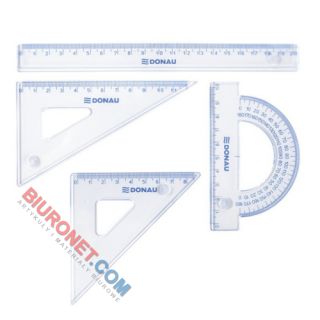 Zestaw geometryczny Donau, mały, linijka 20 cm transparentny
