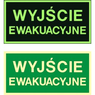 Znak napis tabliczka TDC, z napisem: "Wyjście ewakuacyjne", fluorestencyjny, świeci w ciemności 15 x 30 cm