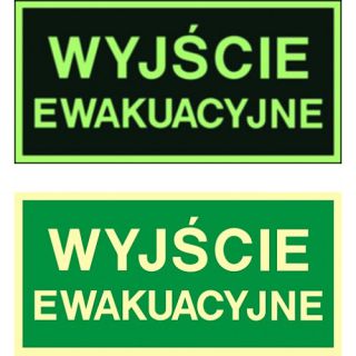 Znak napis tabliczka TDC, z napisem: "Wyjście ewakuacyjne", fluorestencyjny, świeci w ciemności 15 x 30 cm