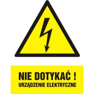 Znak tabliczka piktogram TDC, z napisem: "Nie dotykać! Urządzenie elektryczne" 10,5 x 14,8 cm