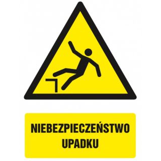 Znak tabliczka piktogram TDC, z napisem: "Niebezpieczeństwo upadku" 10,5 x 14,8 cm