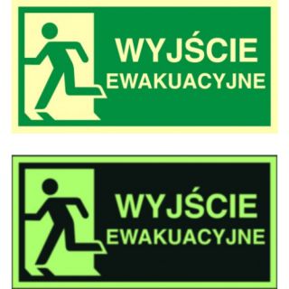 Znak TDC, tabliczka kierunek do wyjścia ewakuacyjnego - w lewo, pikogram z napisem 15 x 30 cm