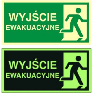 Znak TDC, tabliczka kierunek do wyjścia ewakuacyjnego - w prawo, pikogram z napisem 15 x 30 cm